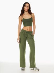 Elastic-waist High Waist Wide-leg Ankle-length Pants (Option: Army Green-L)