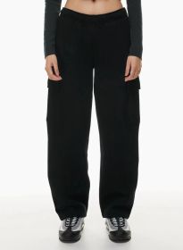 Elastic-waist High Waist Wide-leg Ankle-length Pants (Option: Black-XL)